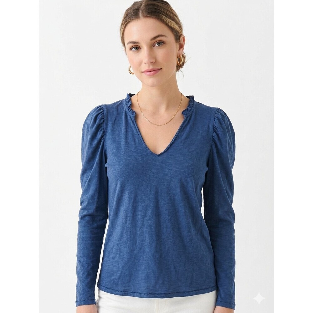 Nation LTD Tamira Elizabethan Tee Ocean Blue Small** Pima Cotton Puff Sleeve